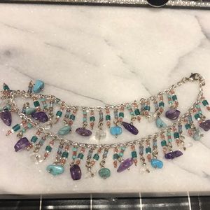 Ankle Bracelet-Turquoise/Amethyst with Small Fringe,NWT-Boutique